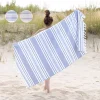460 Gsm Cotton Oversize Fouta Towel Quick Dry Racer Stripe Beach Towels With Fringes