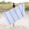 460 Gsm Cotton Oversize Fouta Towel Quick Dry Racer Stripe Beach Towels With Fringes Gray