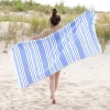 460 Gsm Cotton Oversize Fouta Towel Quick Dry Racer Stripe Beach Towels With Fringes Royal Blue
