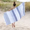 460 Gsm Cotton Oversize Fouta Towel Quick Dry Striped Beach Towels With Fringes Black