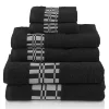 550 Gsm Cotton Towel Set Of 6 Checkered Border Black