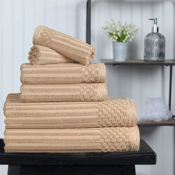 600 Gsm Textured Towel Set Hand Face Bath Ribbed Towels Coffee Brown