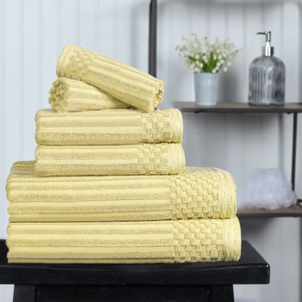 600 Gsm Textured Towel Set Hand Face Bath Ribbed Towels Golden