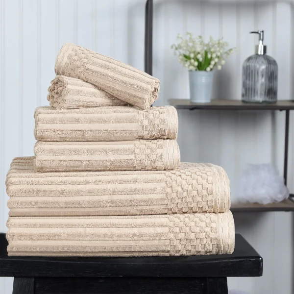 600 Gsm Textured Towel Set Hand Face Bath Ribbed Towels Ivory