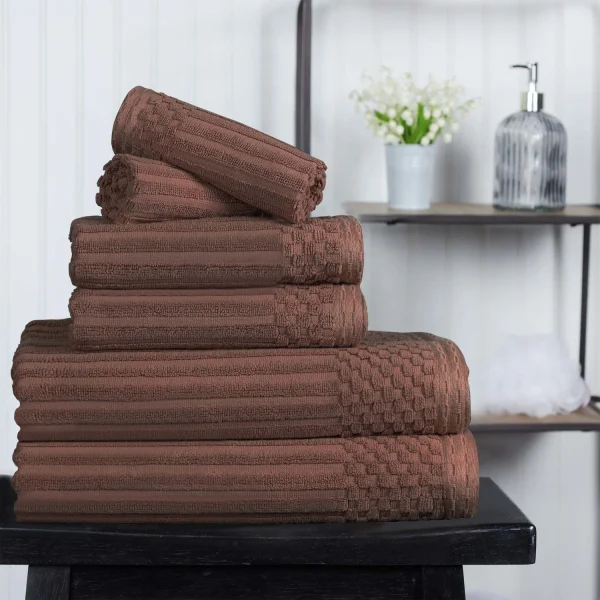 600 Gsm Textured Towel Set Hand Face Bath Ribbed Towels Java Brown