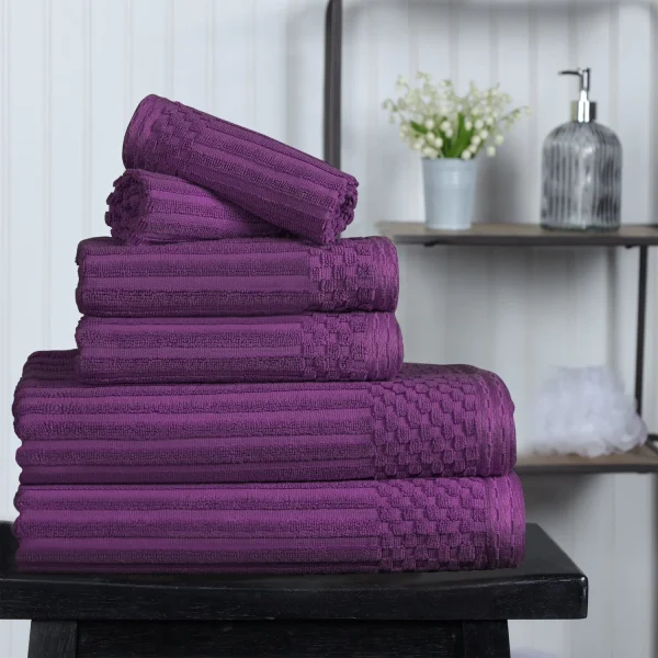 600 Gsm Textured Towel Set Hand Face Bath Ribbed Towels Plum