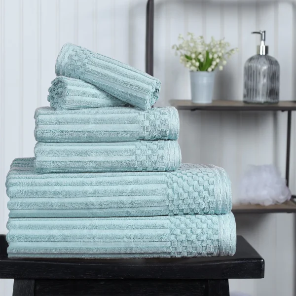 600 Gsm Textured Towel Set Hand Face Bath Ribbed Towels Slate Blue