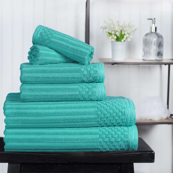 600 Gsm Textured Towel Set Hand Face Bath Ribbed Towels Turquoise