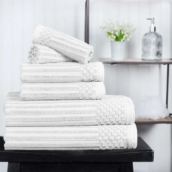 600 Gsm Textured Towel Set Hand Face Bath Ribbed Towels White