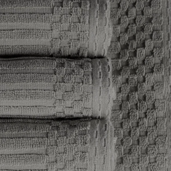 600 Gsm Textured Towel Set Ribbed Towels Charcoal Grey