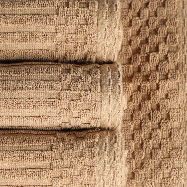 600 Gsm Textured Towel Set Ribbed Towels Coffee Brown