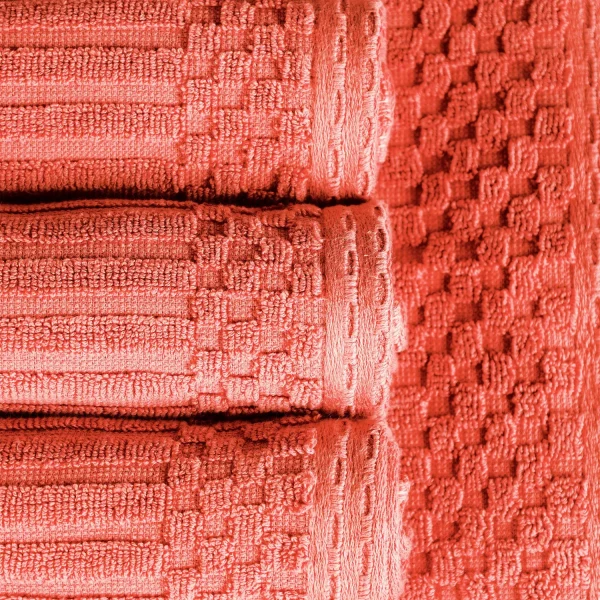 600 Gsm Textured Towel Set Ribbed Towels Coral
