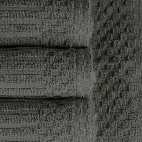 600 Gsm Textured Towel Set Ribbed Towels Pine Green