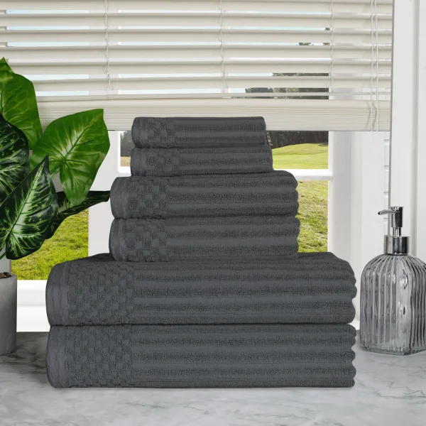 600 Gsm Textured Towel Set Of 6 Ribbed Towels Charcoal Grey