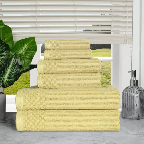 600 Gsm Textured Towel Set Of 6 Ribbed Towels Golden