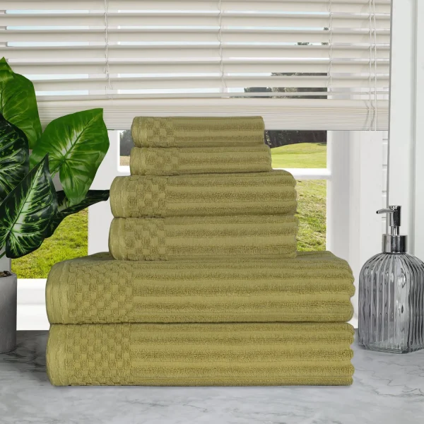 600 Gsm Textured Towel Set Of 6 Ribbed Towels Sage Green
