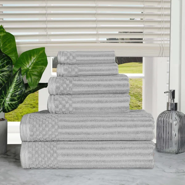 600 Gsm Textured Towel Set Of 6 Ribbed Towels Silver