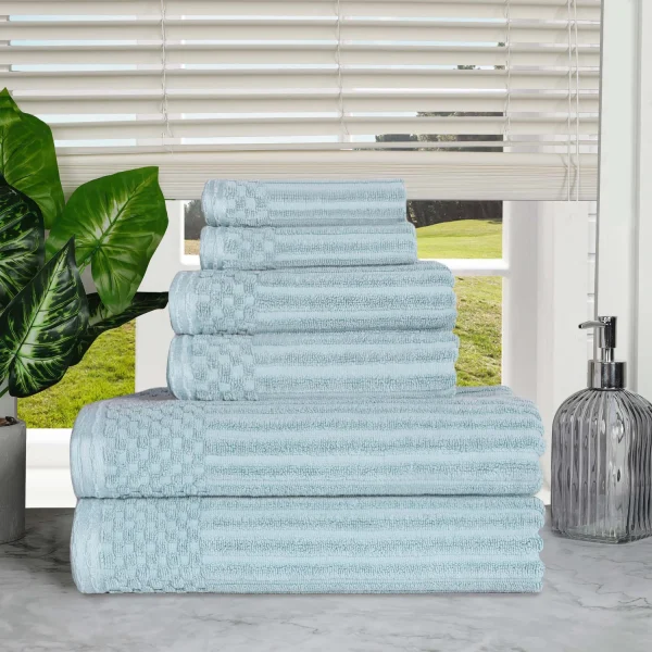 600 Gsm Textured Towel Set Of 6 Ribbed Towels Slate Blue