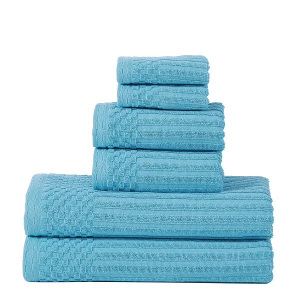 Aqua Blue Rib Stripes Towels Set 600 Gsm Cotton