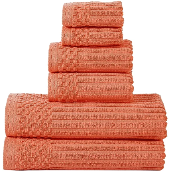 Coral Ribbed Stripes Towels Set 600 Gsm Cotton