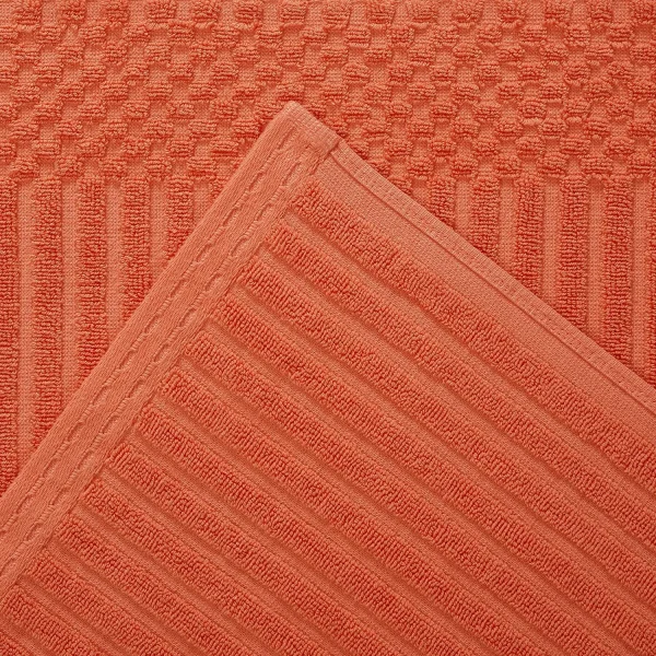Ribbed Textured Towels Set 600 Gsm Cotton Coral