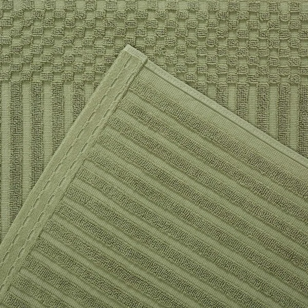 Ribbed Textured Towels Set 600 Gsm Cotton Sage Green