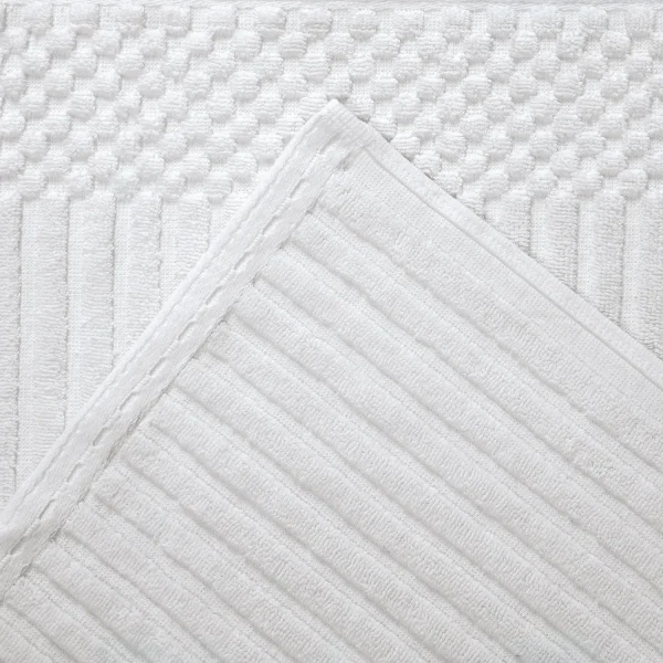 Ribbed Textured Towels Set 600 Gsm Cotton White