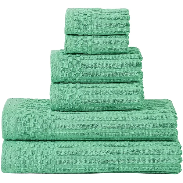 Turquoise Rib Stripes Towels Set 600 Gsm Cotton