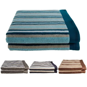 550 Gsm Striped Bath Towel Set Of 2 Long Staple Combed Cotton Body Towels