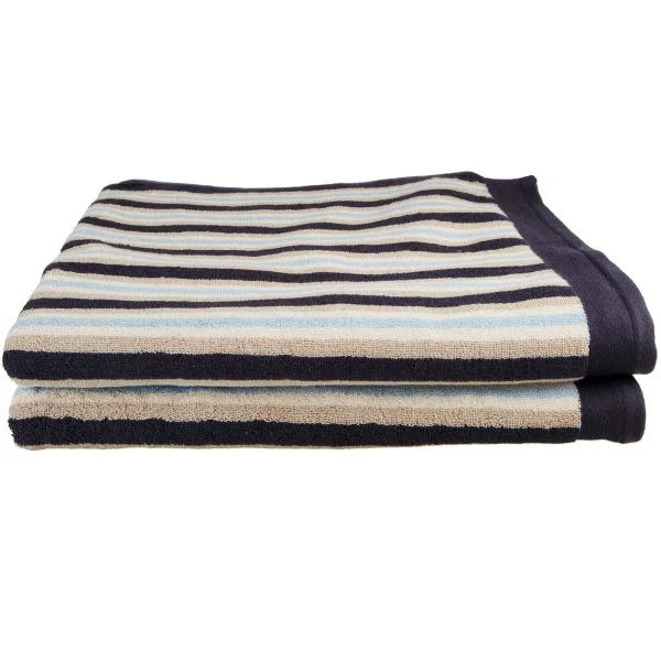 550 Gsm Striped Bath Towel Set Of 2 Long Staple Combed Cotton Body Towels Blue