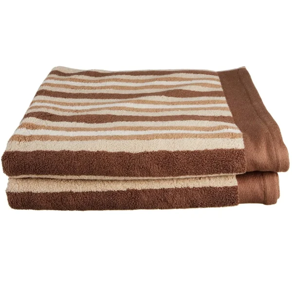 550 Gsm Striped Bath Towel Set Of 2 Long Staple Combed Cotton Body Towels Chocolate