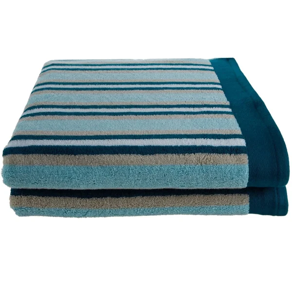 550 Gsm Striped Bath Towel Set Of 2 Long Staple Combed Cotton Body Towels Sea Foam