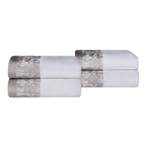 500 Gsm Floral Embroidery Hand Towel Set Of 4 White