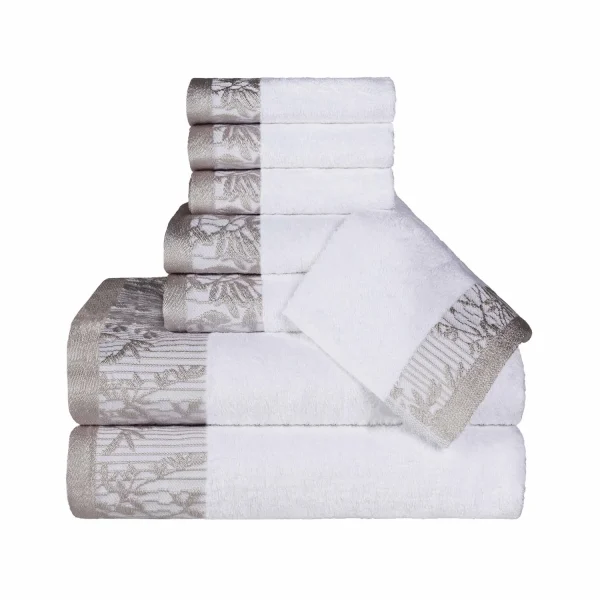 500 Gsm Floral Embroidery Towel Set Of 8 White