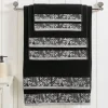 Black Cotton Bath Towels With Floral Embroidery