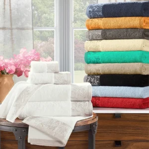 500 GSM Floral Embroidery Towel Set of 6