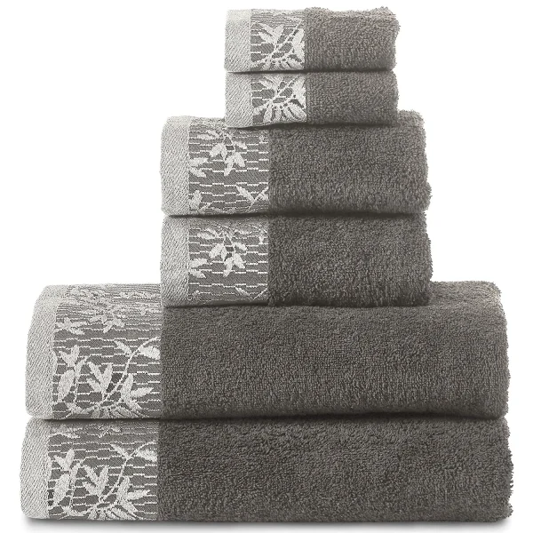Grey Bath Towels With Embroidery
