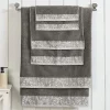 Grey Cotton Bath Towels With Floral Embroidery
