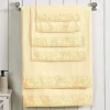 Ivory Cotton Bath Towels With Floral Embroidery