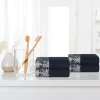 Luxurious 500 Gsm Floral Embroidery Hand Towel Set Of 4 Black