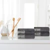 Luxurious 500 Gsm Floral Embroidery Hand Towel Set Of 4 Grey