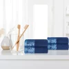 Luxurious 500 Gsm Floral Embroidery Hand Towel Set Of 4 Navy Blue