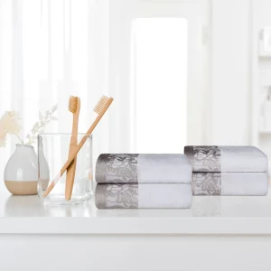 Luxurious 500 Gsm Floral Embroidery Hand Towel Set Of 4 White