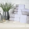 Luxurious 500 Gsm Floral Embroidery Towel Set Of 8 White