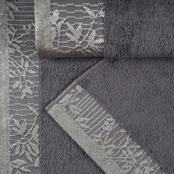 Luxurious 500 Gsm Towel Set Floral Embroidered Border Grey