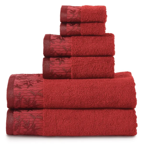 Red Bath Towels With Embroidery