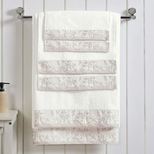 White Cotton Bath Towels With Floral Embroidery