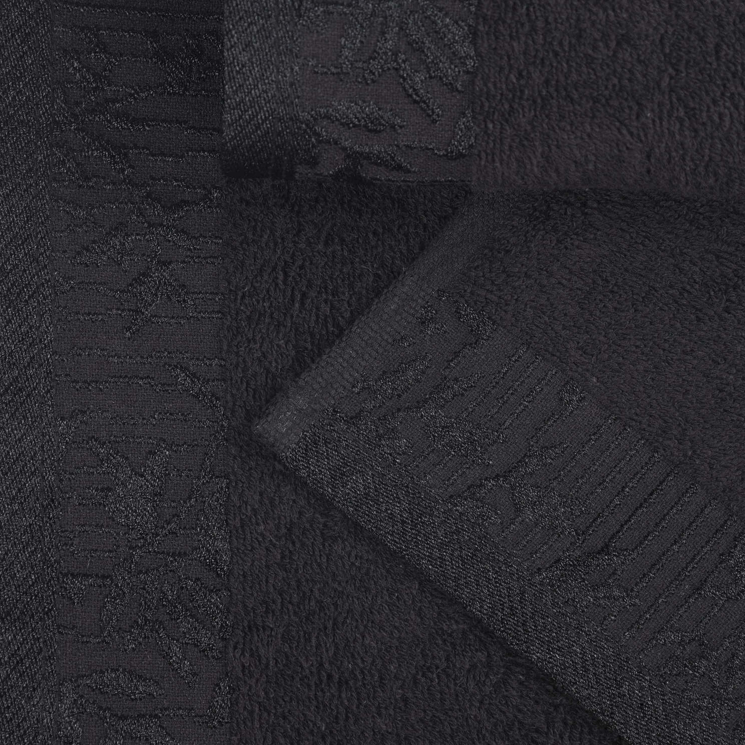 Cotton Bath Towel Set Floral Embroidery Black