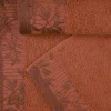 Cotton Bath Towel Set Floral Embroidery Garnet Red