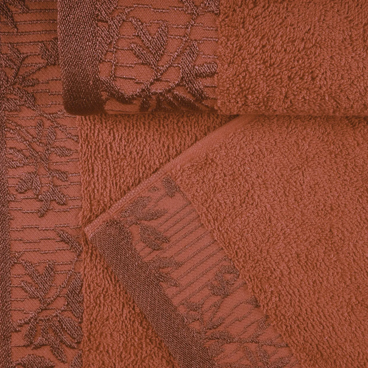 Cotton Bath Towel Set Floral Embroidery Garnet Red